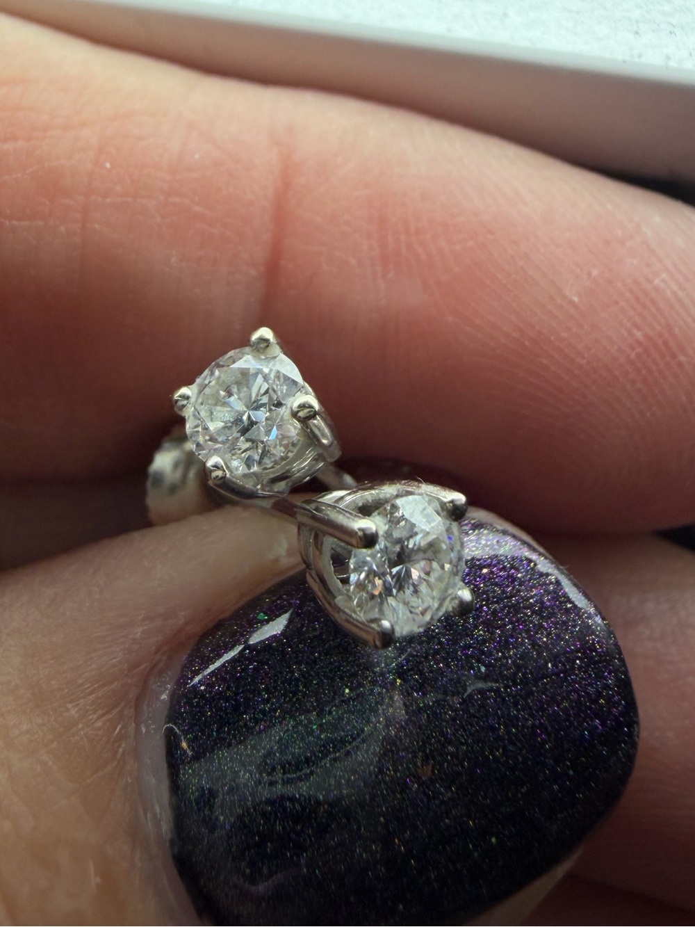 Classic Solitaire Diamond Stud Earrings in White Gold - Clear